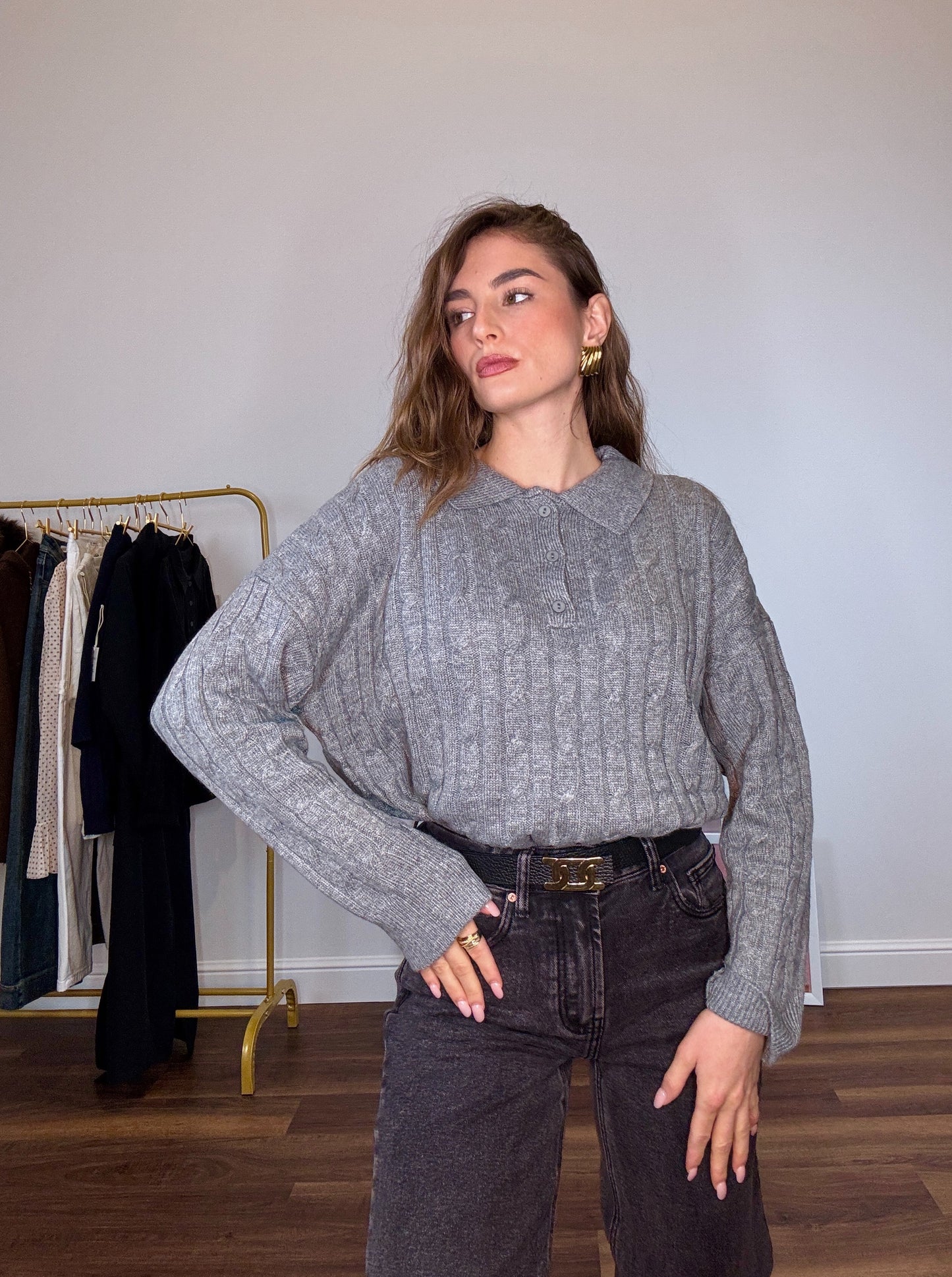 Maglioncino Polo Intreccio Grigio