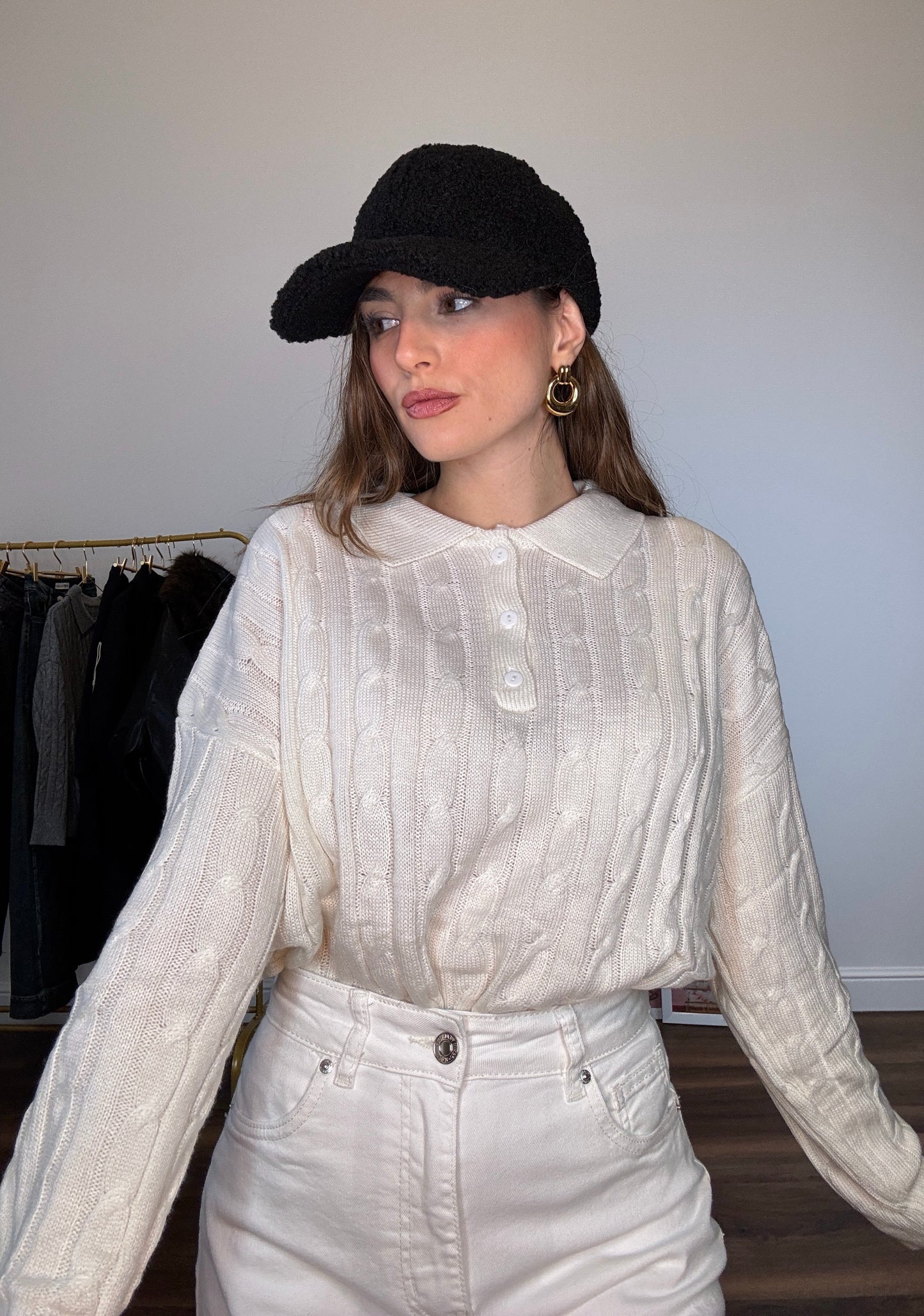 Maglioncino Polo Intreccio Bianco