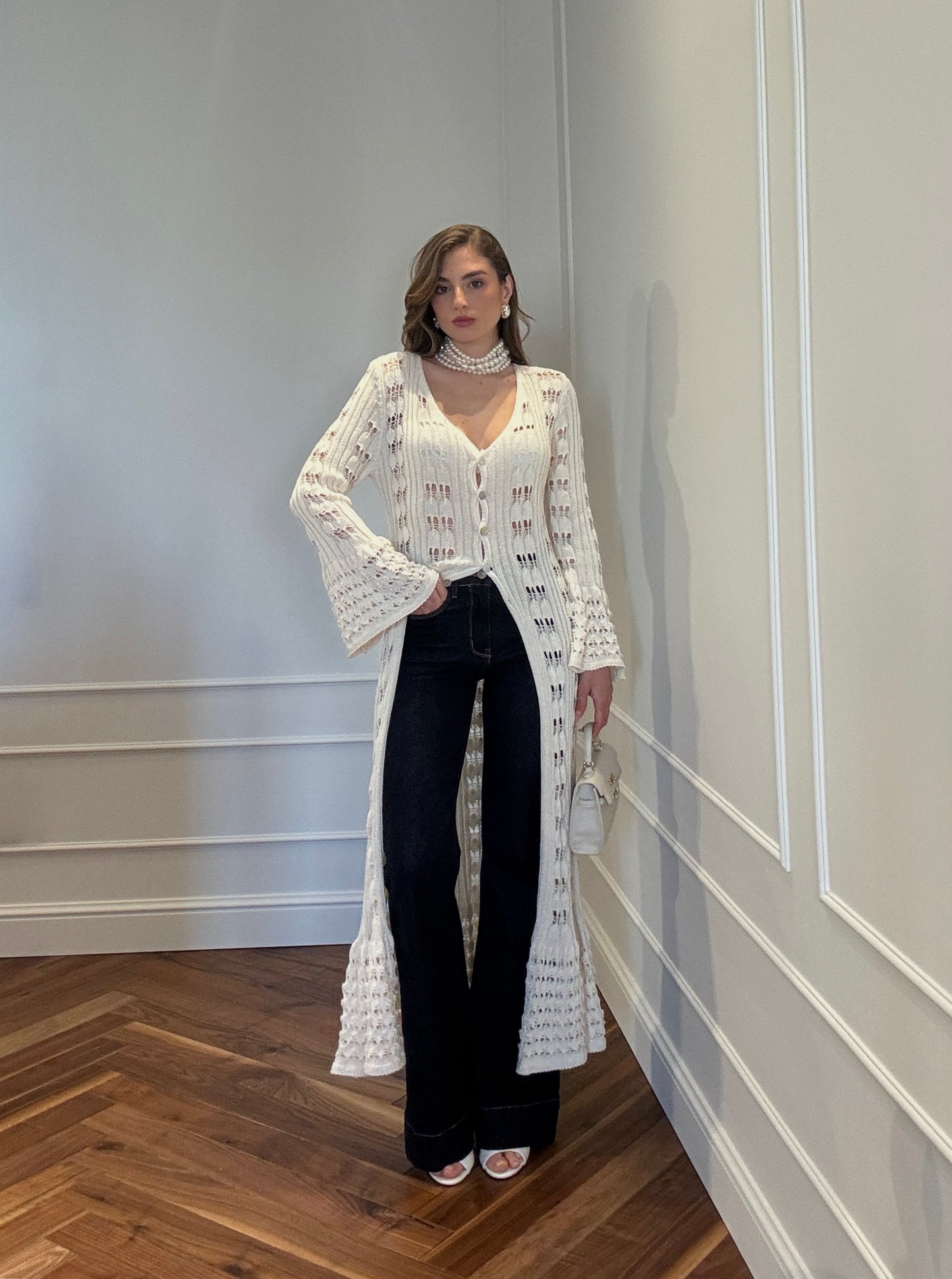 CARDIGAN TRAFORATO PANNA