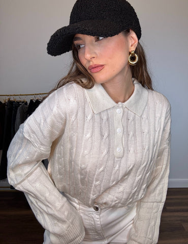 Maglioncino Polo Intreccio Bianco