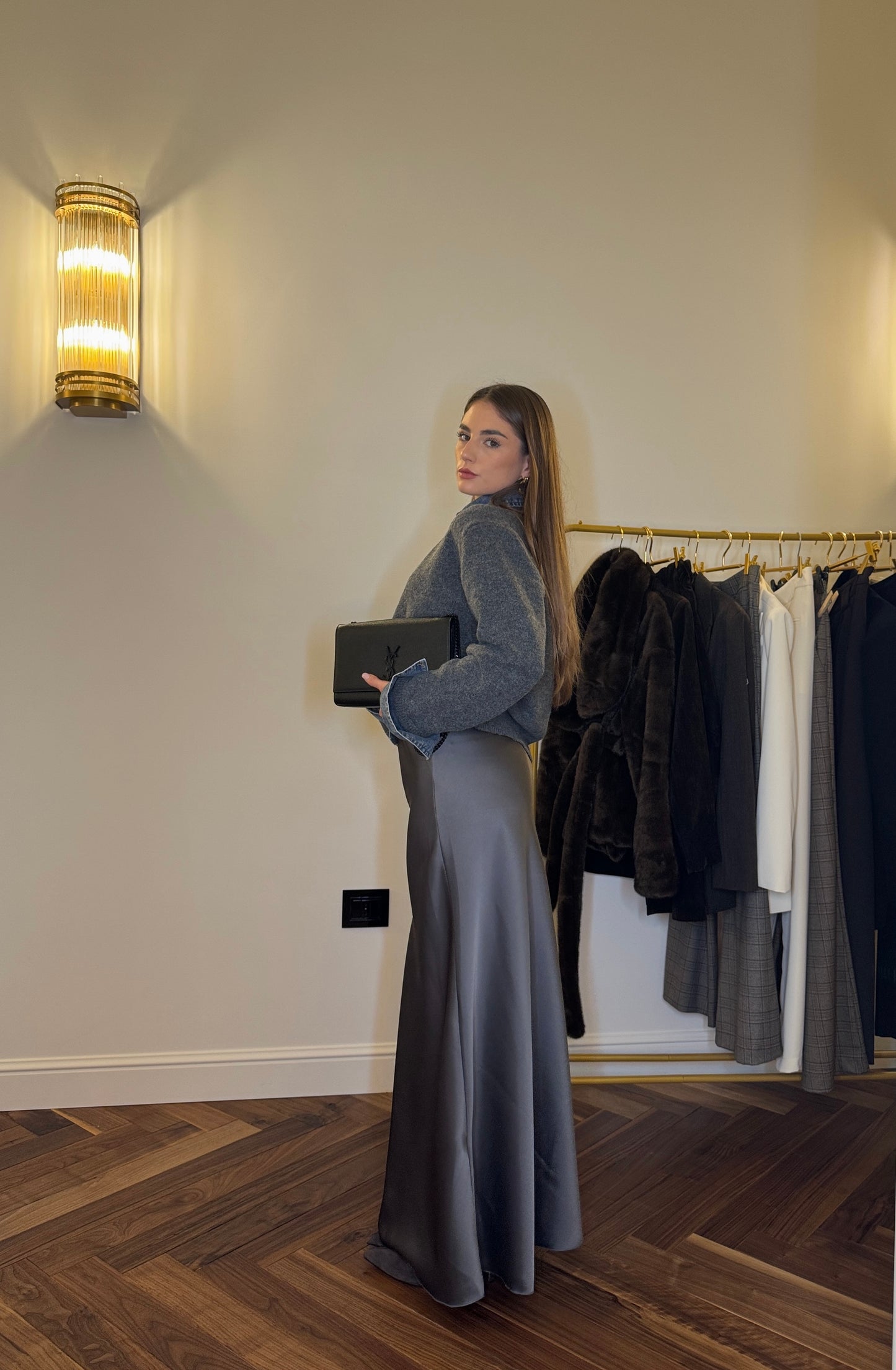 Gonna Satin in Charcoal Grey