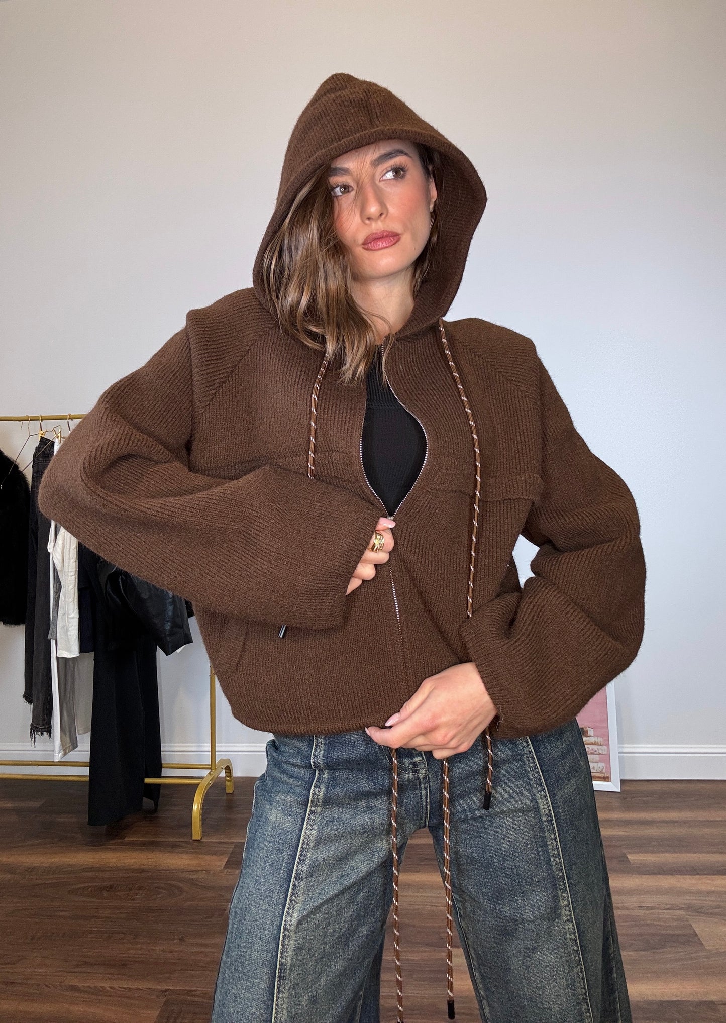 Maglione Zip Hood – brown