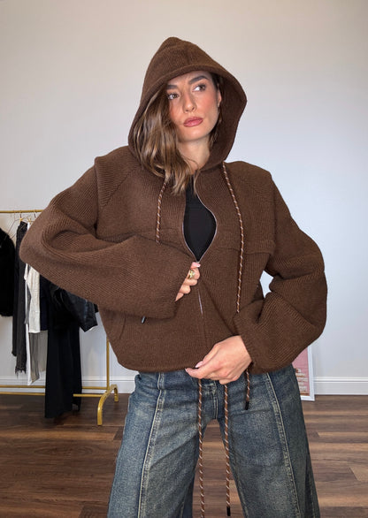 Maglione Zip Hood – brown