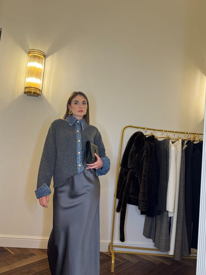 Maglione - Wool Sweater with Denim Detail