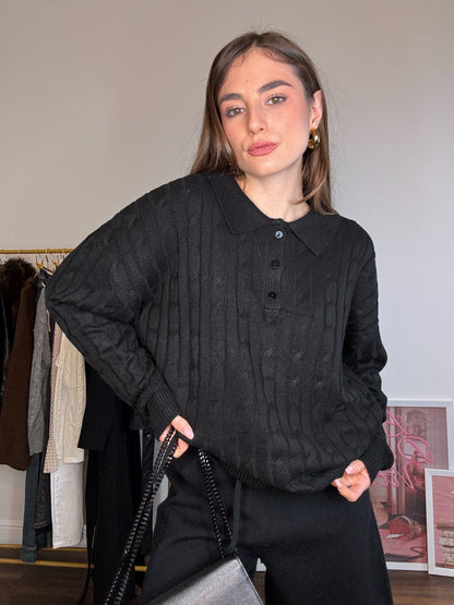 Maglioncino Polo Intreccio Nero
