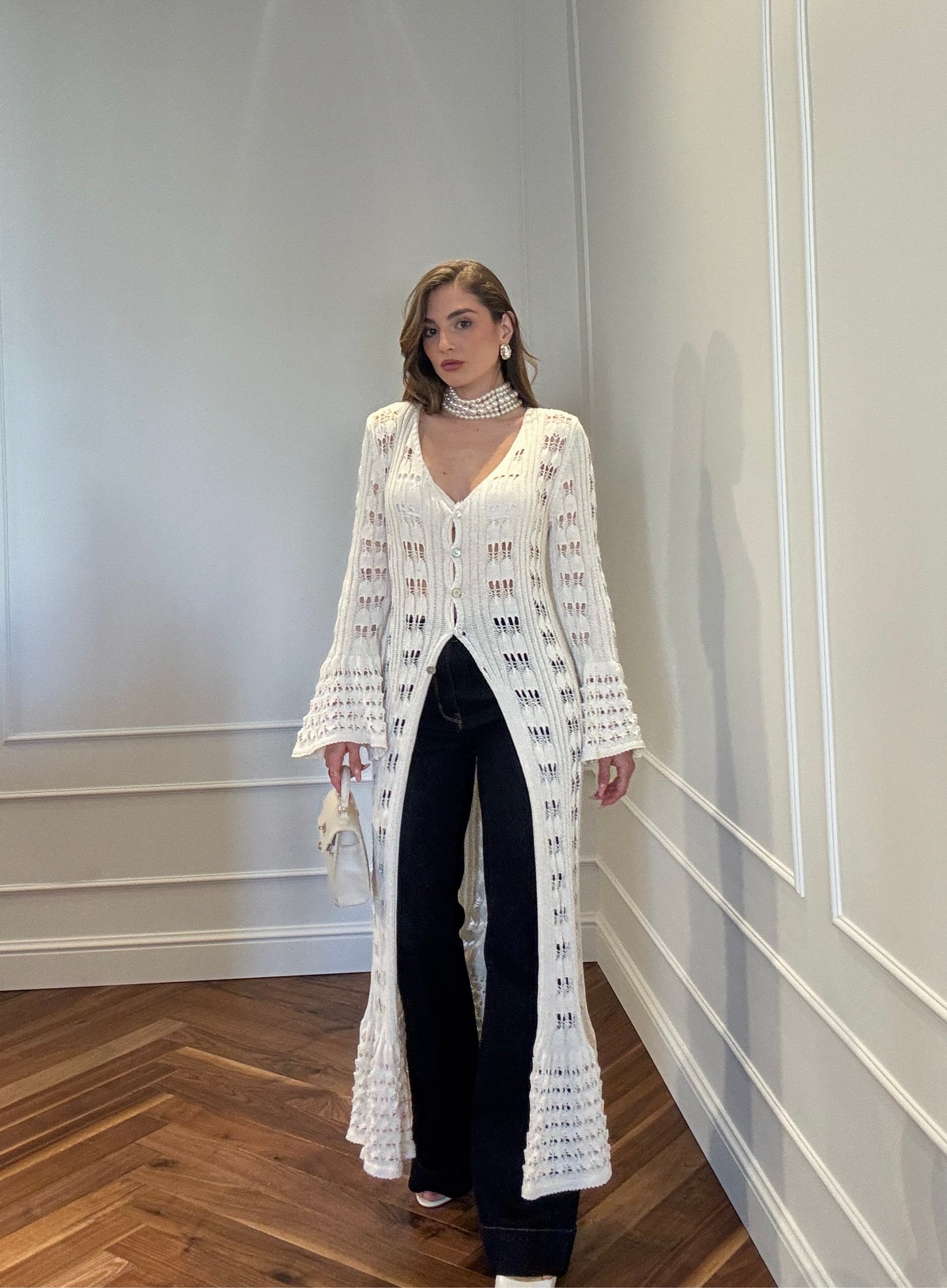 CARDIGAN TRAFORATO PANNA
