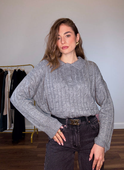 Maglioncino Polo Intreccio Grigio