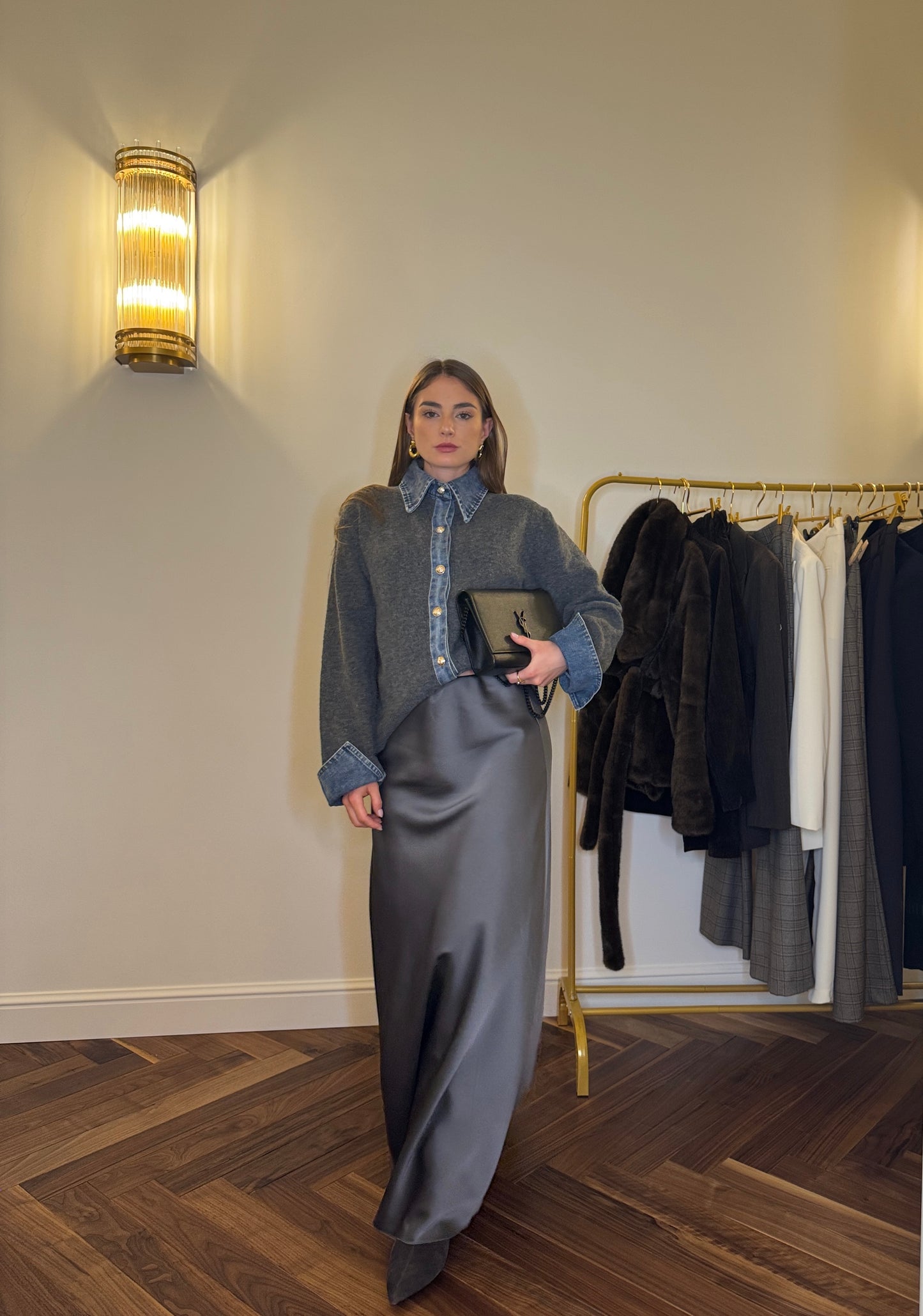 Gonna Satin in Charcoal Grey