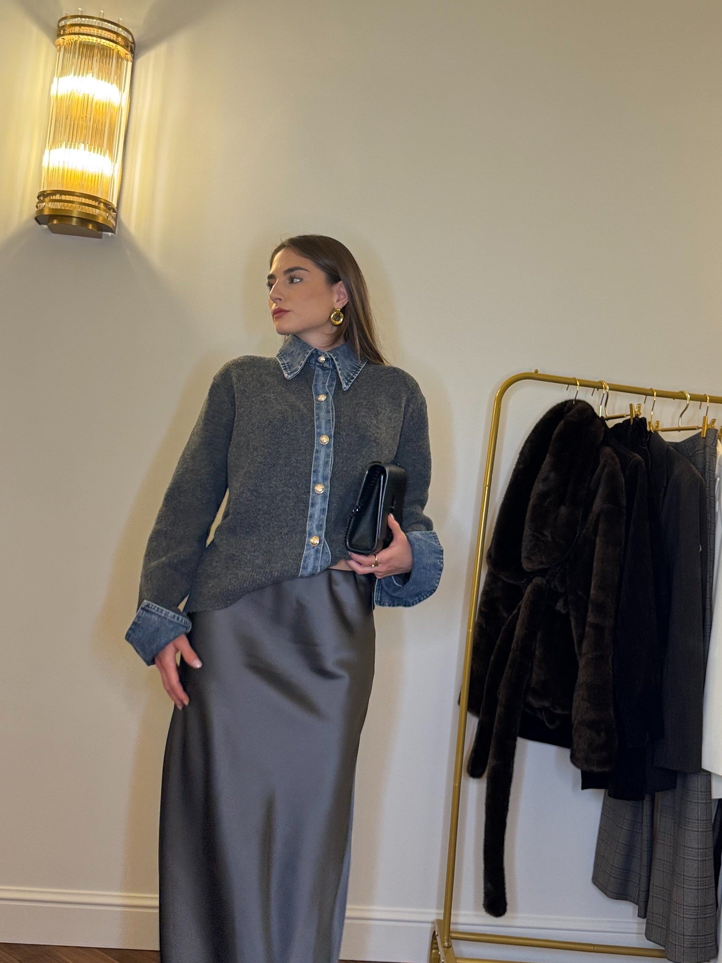 Maglione - Wool Sweater with Denim Detail