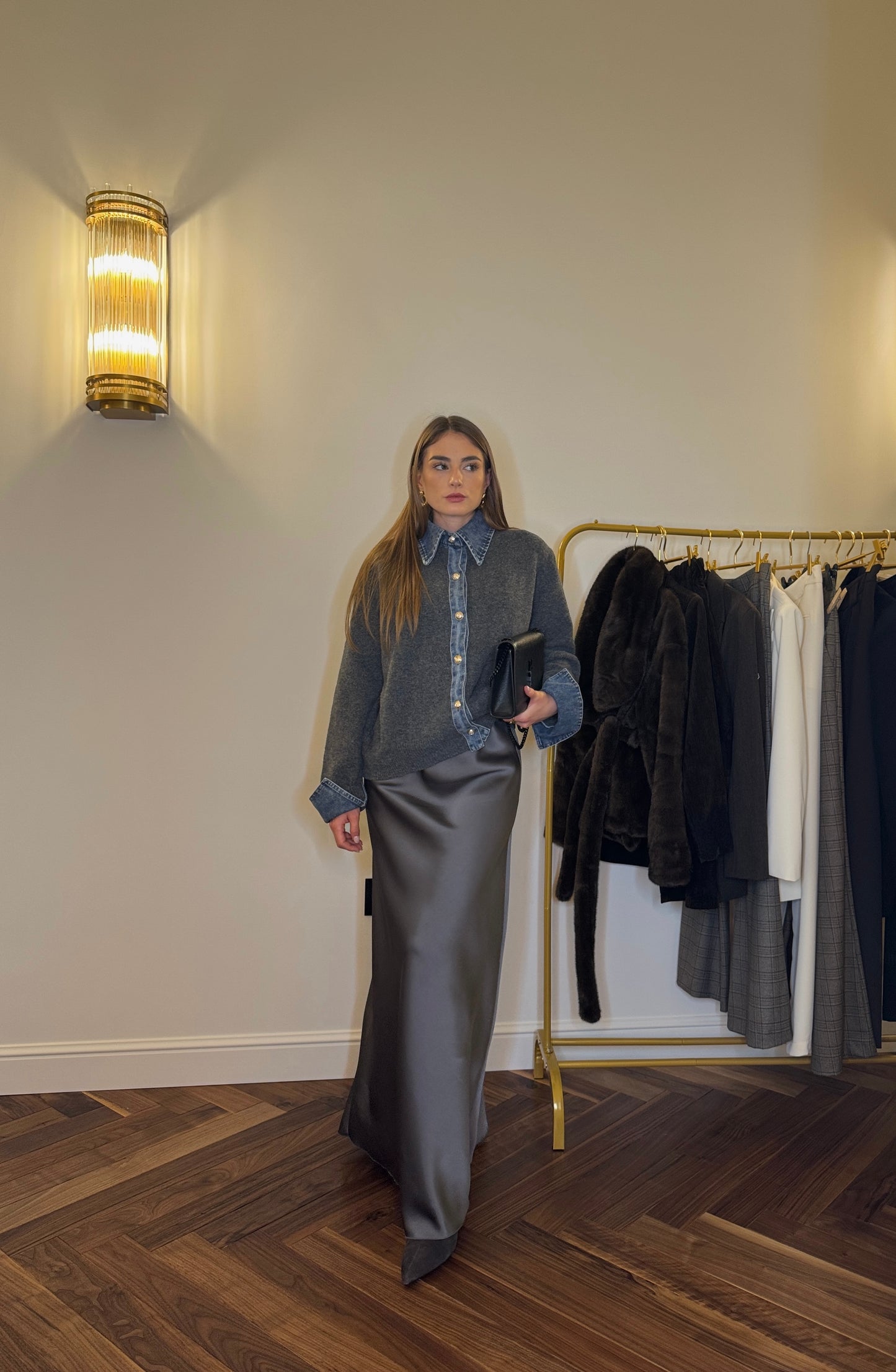 Gonna Satin in Charcoal Grey